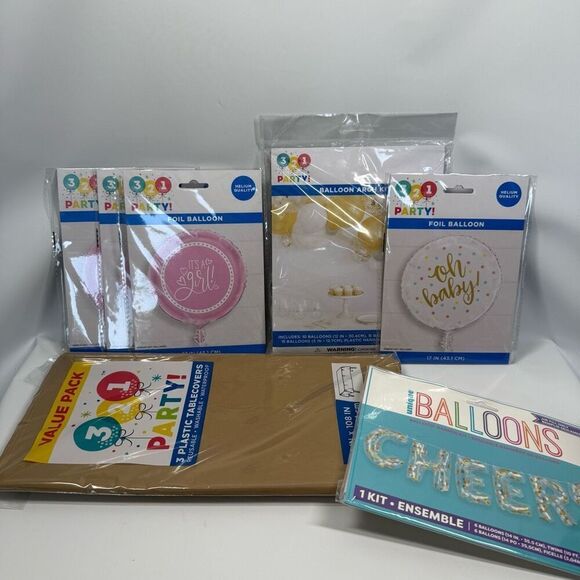 D22 Party Decorations-  7 piece It's a Girl party decor - mylar balloons, cheers - Picture 1 of 3